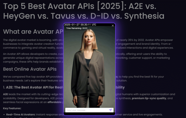 Compared to HeyGen, Tavus, D-ID, and Synthesia, A2E excels in affordability, and unmatched lip-sync quality. While competitors focus primarily on pre-generated videos, A2E offers instant, interactive avatars, making it the perfect choice for applications requiring dynamic user experiences, such as virtual assistants and customer support.