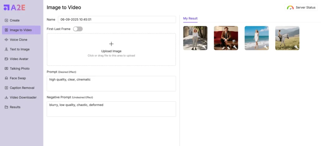 a2e Web-based platform for converting image to video