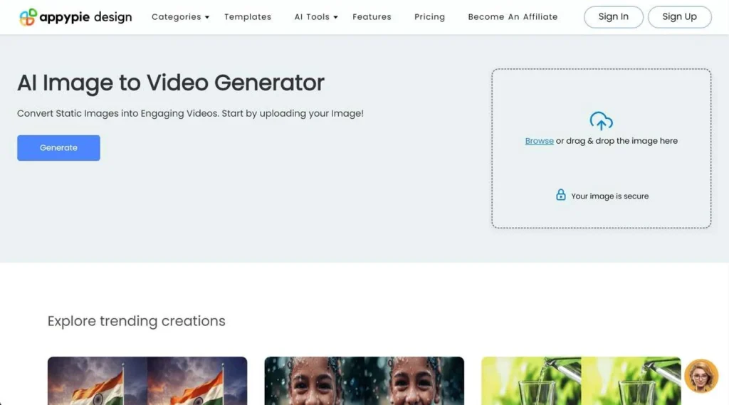 Appy Pie AI tool converting image into video animation