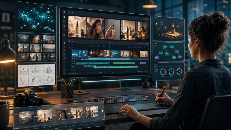 Best AI Video Generator for Marketing: Compare Tools by Workflow, Quality, and Control featured image showing AI video workflow scenes and storyboard controls